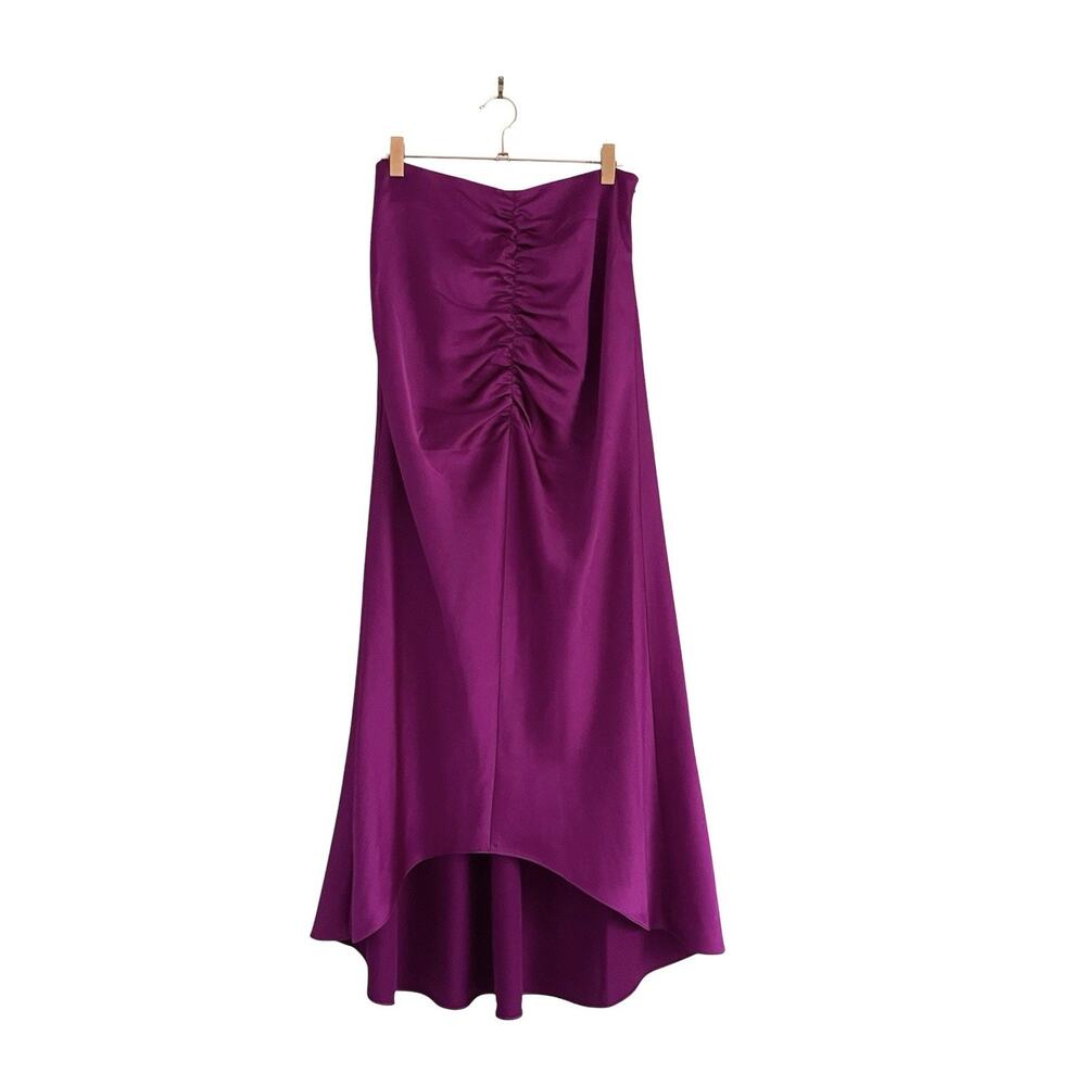 Trina Turk Aspen Satin Ruched Midi Skirt geranium Pink Sz 4 Dopamine Preppy Chic - Picture 2 of 11